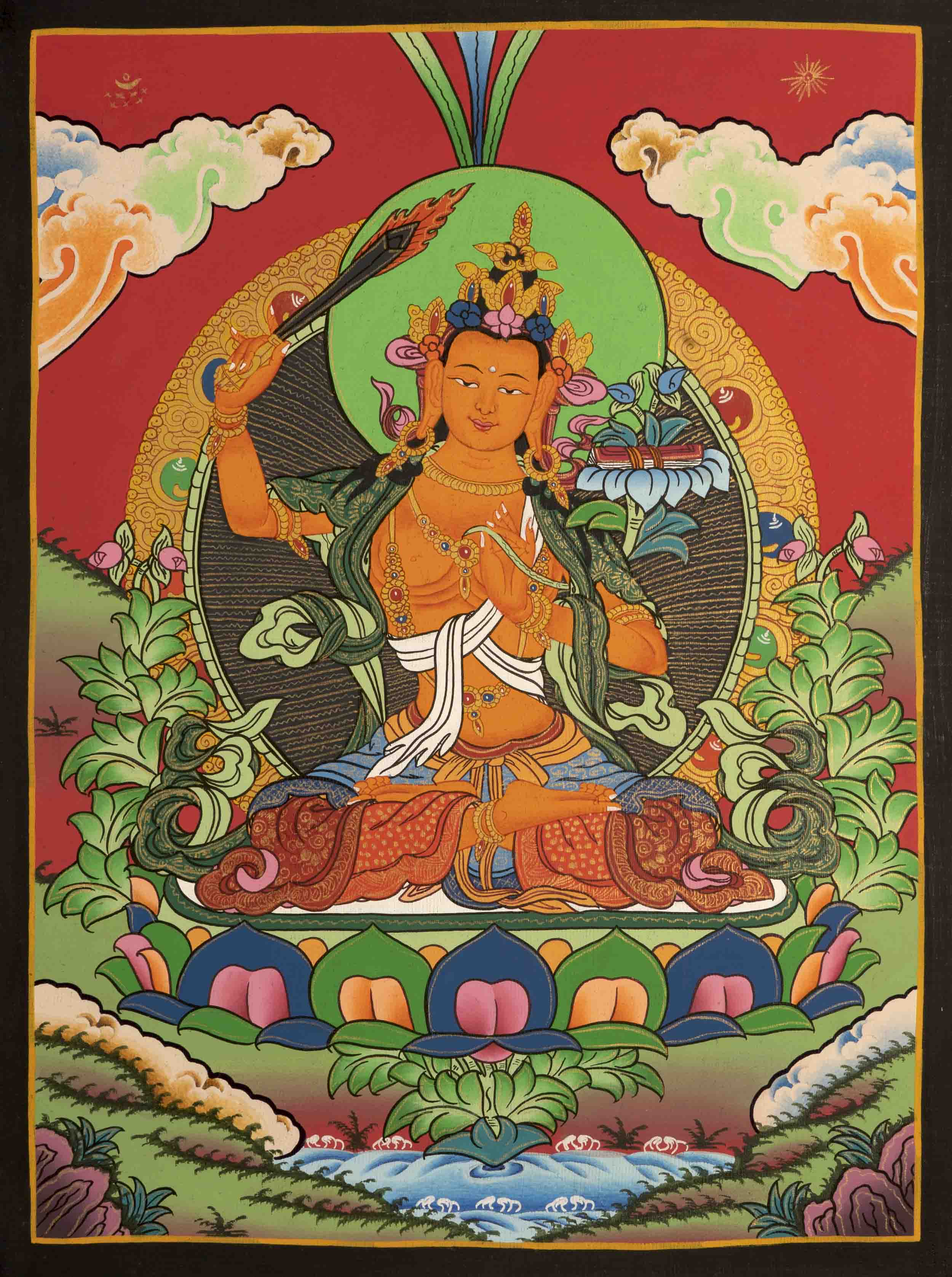 Manjushree Thangka | Bodhisattva Thangka Painting | Housewarming Gifts